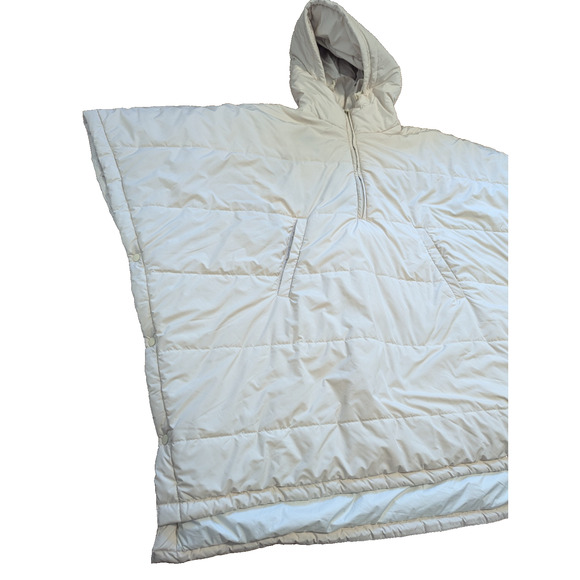 Goop by Ecoalf Womens Beige Hooded‎ 3/4 Sleeve Puffer Poncho Coat Jacket Size OS - Picture 4 of 12